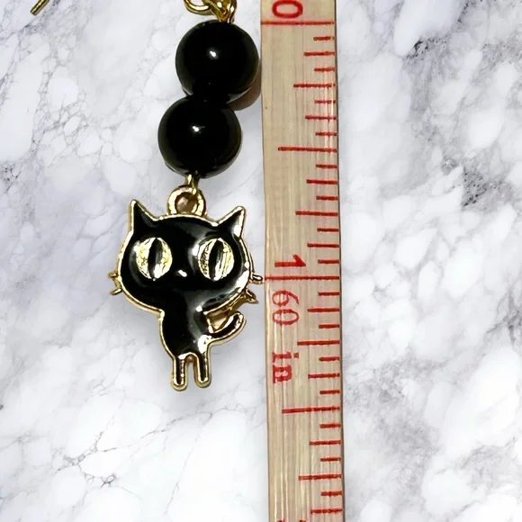 Hand Crafted Earring Cats Obsidian Kitty Black Dangle Pierced - Picture 5 of 8